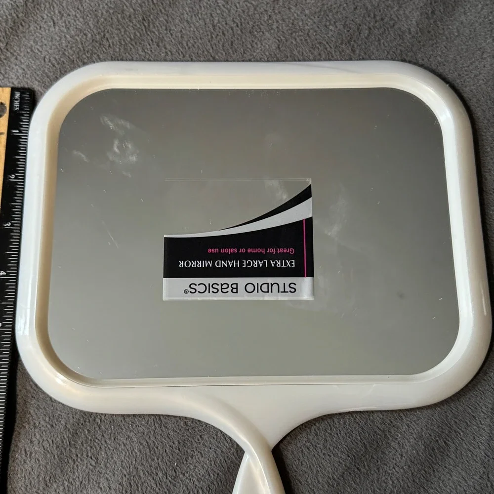 Studio Basics Extra Large Handheld Mirror White Lightweight Home or Salon